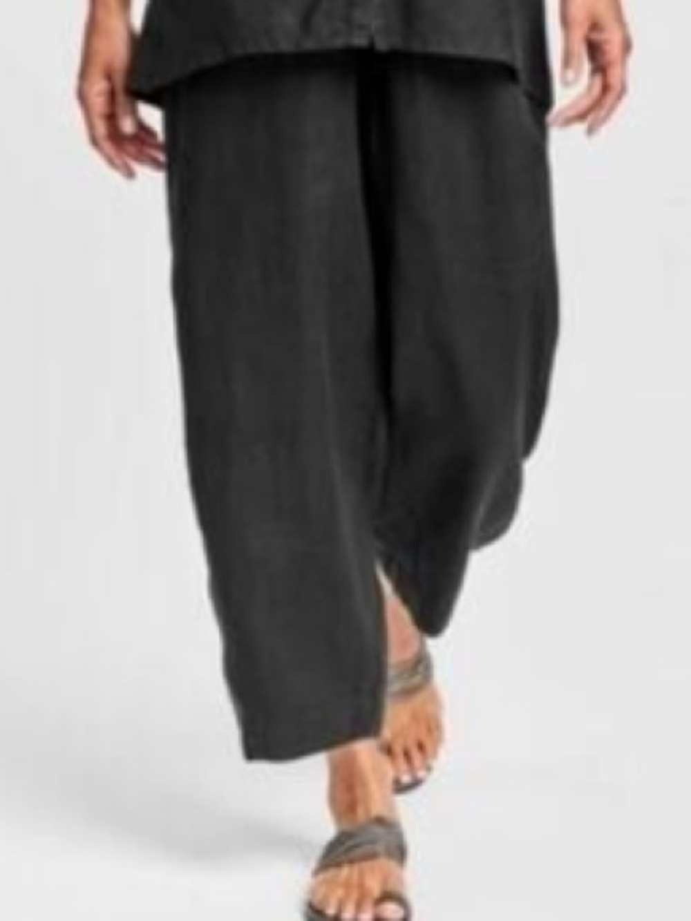 Flax 1G Black Linen Wide Leg Cropped Pants